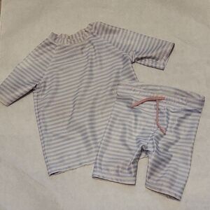 Two piece striped girl's rashguard swimsuit